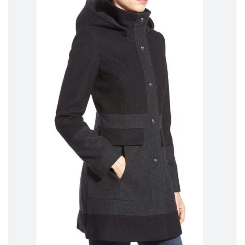 Guess Black Hooded Peacoat Winter Jacket - Picture 2 of 10